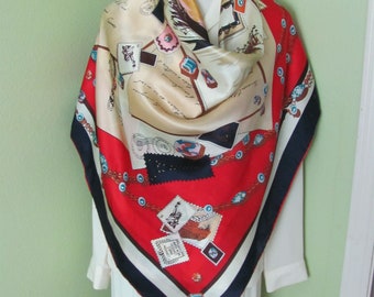 Beautiful Red Beige Super Soft Silk Scarf // 40" Inch 102cm Square // Best of the Best // 1200+ Scarves to choose from