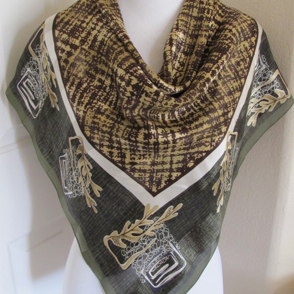 Kenneth Cole Scarf  // Green Brown So Soft Silk Scarf  - 34" Inch 88cm Square - Best of the Best