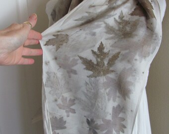 Lovely Beige Leaves Floral Gauze Soft Scarf // 11" x 56" Long // 1000+ Designer Silk Vintage Scarves