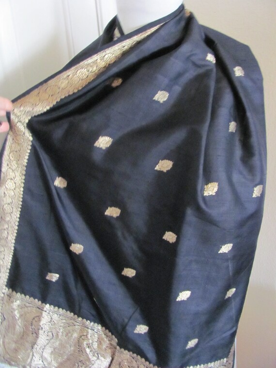 WOW! Black Fringed Gold Heavily Embroidered Silk … - image 3