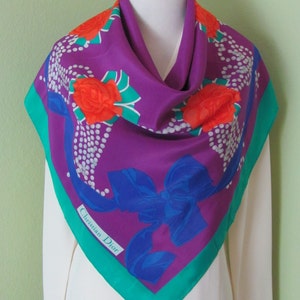 Christian Dior // Beautiful Bright Colorful Purple Blue Green Soft Silk Scarf - 34&quot; Inch 88cm Square // Best of the Best