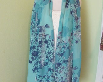 Wow!! Lovely Blue Fuzzy Devore Silk Scarf Double Layer // 19" x 72" Long // Best of the Best My Favorite