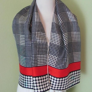 Echo // Lovely Vintage Red White Blue Polka Dot Silk Scarf // 15&quot; x 44&quot; Long // 800+ Designer signed scarves in stock