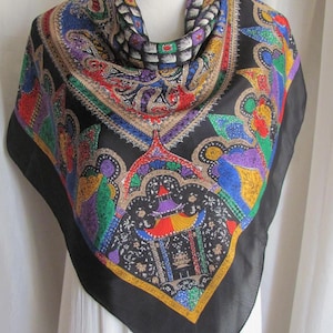 Beautiful Black Colorful Paisley Soft Silk Scarf // 31&quot; Inch 80cm Square // Best of the Best // Vintage Silk & Designer Scarves