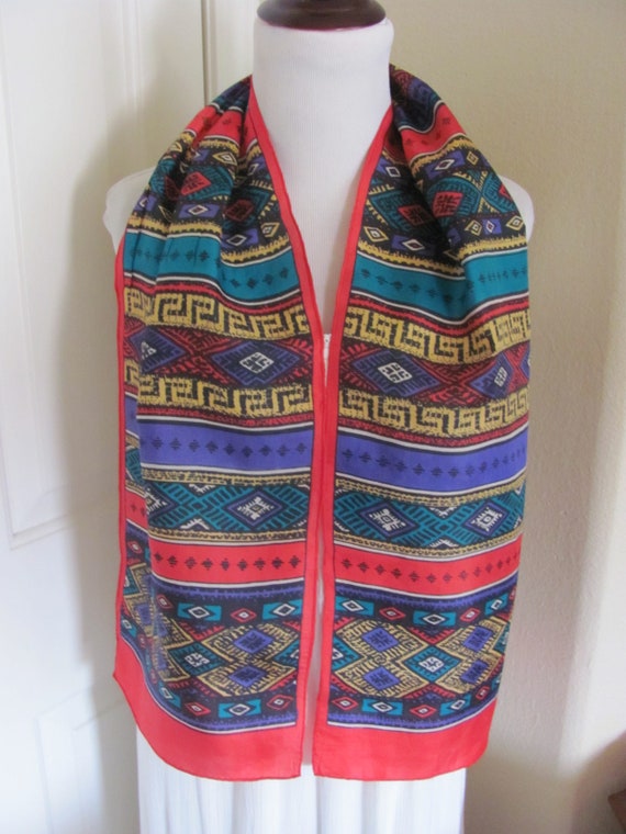 SALE!! Lovely Red Colorful Silk Scarf // 11