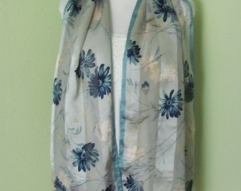 Bill  Blass // Lovely Blue Gray Floral Soft Silk Scarf // 12" x 56" Long // Best of the Best