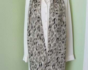 Beautiful White Brown Black Silky Poly Scarf // 12" x 76" Long // Best of the Best // 1000+ Designer Silk Vintage Scarves