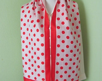 Wow! Beautiful Red White Polka Dots 2 Layer Super Soft Silk Scarf // 15" x 54" Long // Best of the Best // 1200+ Vintage Designer Scarves