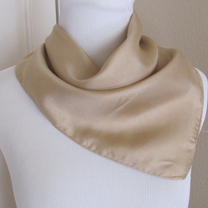 Beautiful Small Solid Beige Tan Gold Silk Pocket Mini Scarf Handkerchief Hankie  - 19&quot; Square // Many others to choose from!
