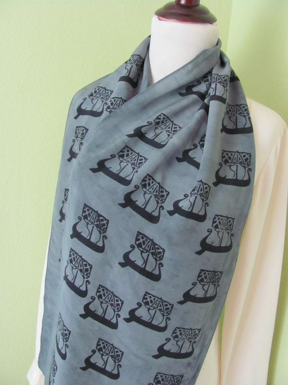 Lovely Dark Gray Black Soft Silk Scarf // 13" x 5… - image 2