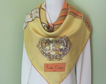 Pierre Cardin // Vintage Orange Yellow Gold Soft Silk Scarf // 32" Inch 81cm Square // Best of the Best // Signed Designer Scarves