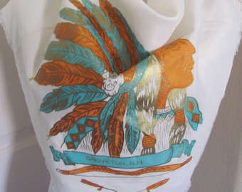 Bufanda india vintage de recuerdo, de los años 50, pintada en azul y dorado, cuadrada, 71 cm - Sin usar