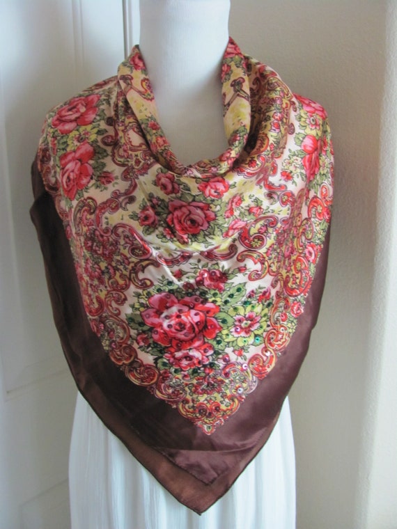 Beautiful Vintage Brown Orange Paisley Sequin Sof… - image 1