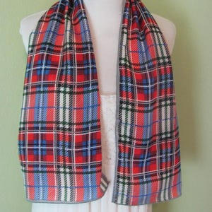 Glentex // Beautiful Red White Blue Plaid Silk Scarf // 13&quot; x 44&quot; Long // Designer Signed Vintage Scarves