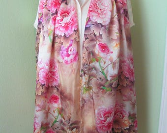 Wow! Beautiful Pink Floral Super Soft Silk Scarf // 20" x 64" Long // Best of the Best // 800+ Designer Signed Scarves in stock