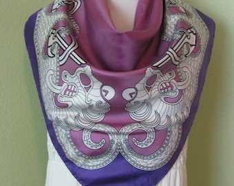 Foulard LAURA BIAGIOTTI 100% Soie - Vintage 90x90 Cm - Ton Marron - Très Bon état