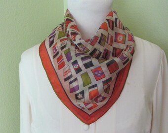 Boody // Small Antique Colorful Silk Pocket Scarf // 16" Inch 42cm Square // 1000+ Designer Silk Vintage Scarves