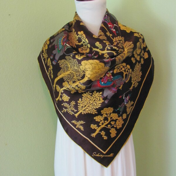 Shiaparelli // Designer Beautiful Brown Floral Silk Scarf  // 34" Inch 88cm Square // Best of the Best // 1000+ Scarves