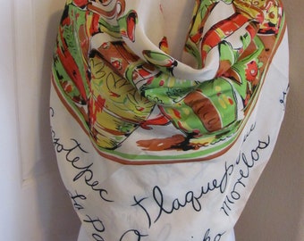 Vintage Collectible Mexico Souvenir Large Rayon Scarf // 34" Inch 88cm Square // 1000+ Designer Silk Vintage Scarves