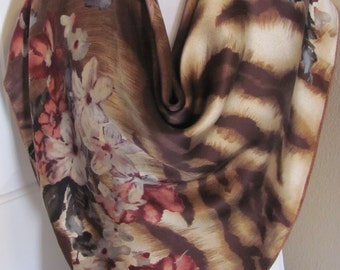 Ralph Lauren // Brown Floral Super Soft Silk Scarf // 34" Inch Square // Best of the Best // 1000+ Designer Silk Vintage Scarves