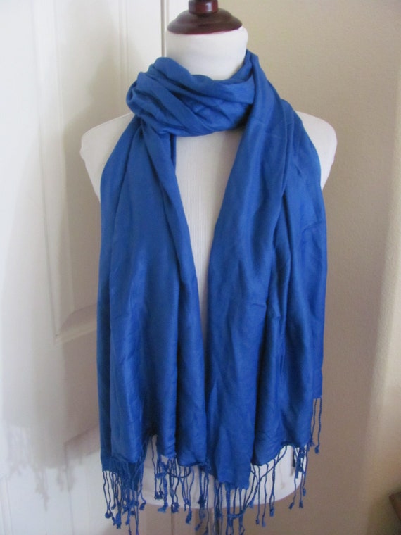 Designer Lovely Solid Blue Super Soft Pashmina Sc… - image 2