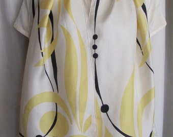 Lady Heritage // Beautiful Vintage White Yellow Black Silk Scarf - 15" x 60" Long // 900+ Designer Signed Scarves