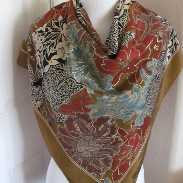 Wow ECHO // Beautiful Large Brown Painted Silk Scarf // 34" Inch 88cm Square // Best of the Best