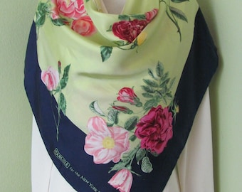 Carlisle NY Botanical Gardens // Lovely Dark Blue Green Floral Soft Silk Scarf  // 36" Inch 92cm Square // Best of the Best Designer Signed