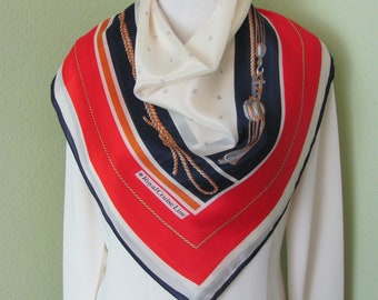 Royal Cruise Line // Beautiful Red White Blue Silk Scarf  // 28" Inch 71cm Square // 1000+ Designer Silk Vintage Scarves