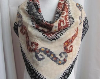 Beautiful Large Beige Rust Black Silk Scarf // 34&quot; Inch 88cm Square // Best of the Best // Vintage Signed Scarves