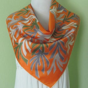 Vintage Orange Acetate Soft Silky Scarf  // 24&quot; Inch 60cm Square // Vintage Antique Silk Designer Scarves