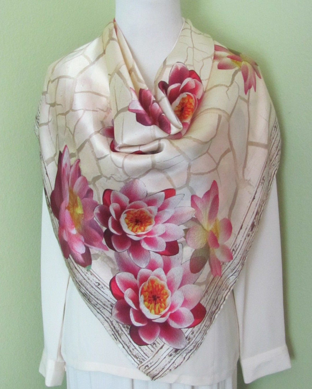 Sciarpa In Seta Stampata Con Papaveri, 172x42 Cm, Orlo Arrotolato A Mano - Accessorio Elegante Per Donna