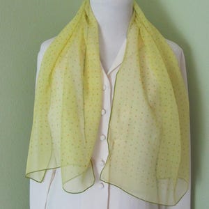 Glentex // Beautiful Yellow Polka Dot Sheer Silk Scarf - 17&quot; x 44&quot; Long // Best of the Best // 1000+ Designer Silk Vintage Scarves
