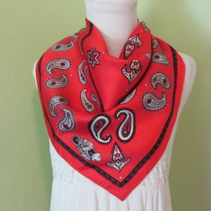 Early Winters // Beautiful Red Paisley Silk Scarf // 25&quot; Inch 63cm Square // Vintage Designer Signed Scarves