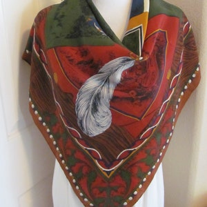 Ginnie Johansen // Burgundy Red Large Silk Scarf // 34&quot; Inch 88cm Square // 1000+ Designer Silk Vintage Scarves
