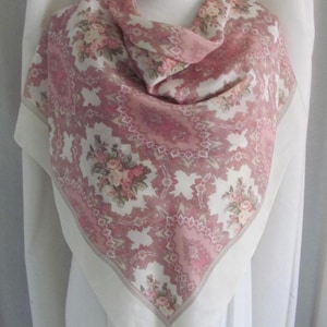 Beautiful Off White Pink Paisley Soft Silk Scarf // 34&quot; Inch 88cm Square // Vintage Designer Signed Silk Scarves // Over 800 to choose from