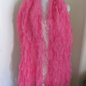 Beautiful Solid Pink Ruffled Sheer Silky Scarf //  14&quot; x 60&quot; // Unused NWT