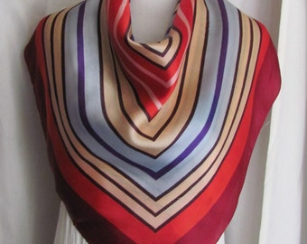 Antieke Vintage Multi Color Stripe Rayon Sjaal // 30" Inch 76cm Vierkant // Beste selectie op Etsy