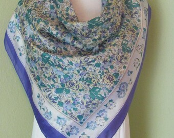 Beautiful Colorful Purple Lightweight Silk Scarf // 32&quot; Inch 81cm Square // Designer Vintage Silk Scarves 800+ in my shop!