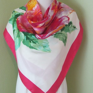 Wow! Made in Italy // Large White Pink Floral Soft Silk Scarf  // 35&quot; Inch 95cm Square // Best of the Best  // Vintage Designer Scarves