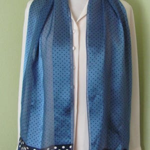ECHO // Lovely Blue Polka Dot Soft Silk Scarf // 12&quot; x 54&quot; Long // Best of the Best // Vintage Silk & Designer Scarves