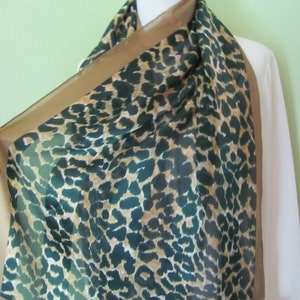 Designer Lovely Large Black Brown Leopard Print Super Soft Silk Scarf Shawl Wrap // 20 x 60 Long // Best of the Best Unused NWT image 2