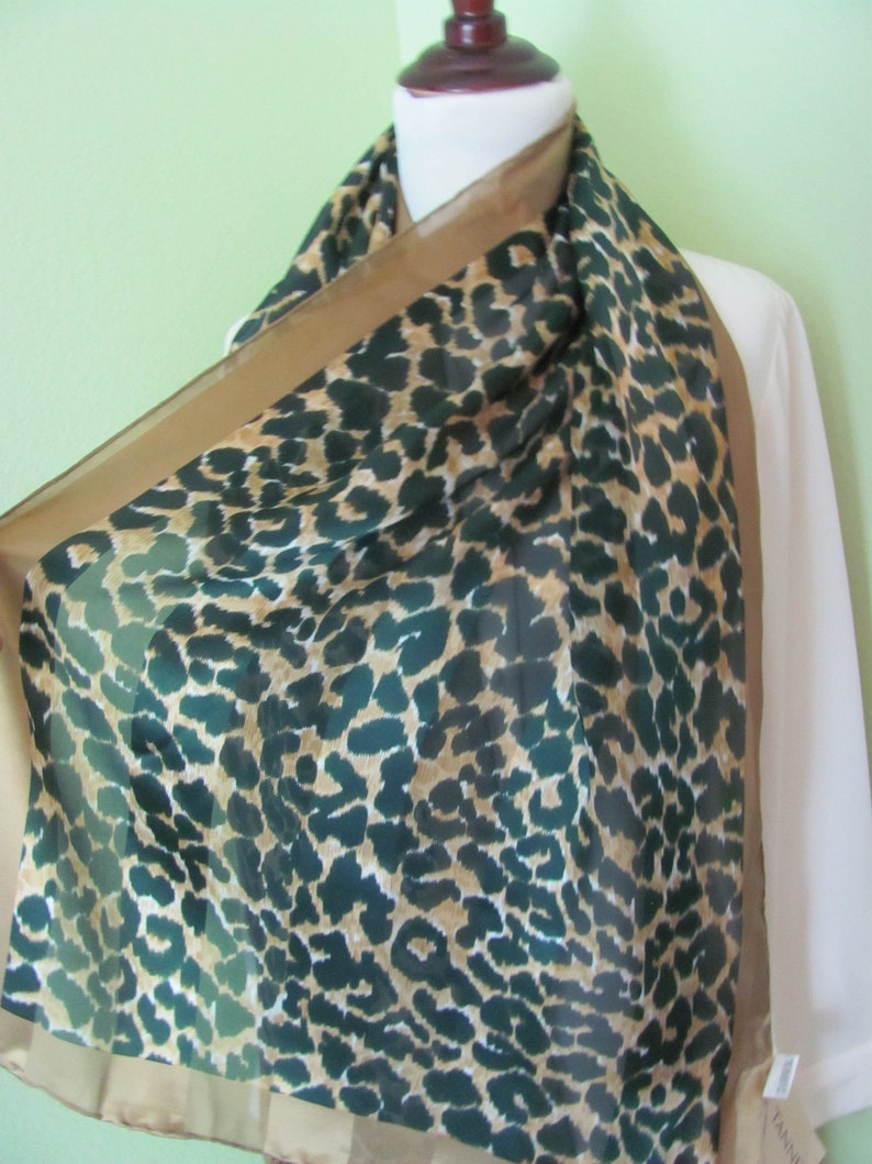 Designer Lovely Large Black Brown Leopard Print Super Soft Silk Scarf Shawl Wrap // 20 x 60 Long // Best of the Best Unused NWT image 2