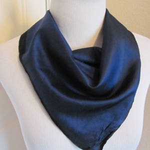 Beautiful Small Solid Dark Blue Silk Pocket Scarf  - 18&quot;  Square // Designer Signed Vintage Scarves Handkerchief