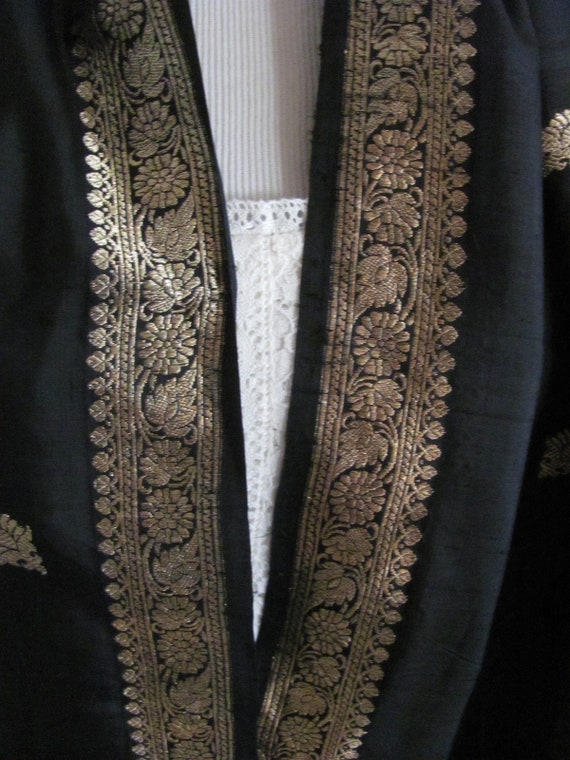 WOW! Black Fringed Gold Heavily Embroidered Silk … - image 4