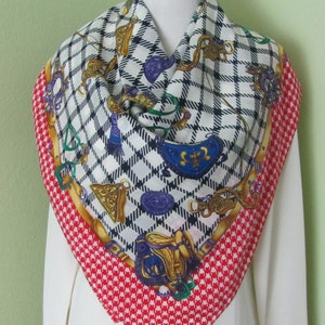 Beautiful Red Black Houndstooth Soft Silk Scarf  // 33&quot; Inch 84cm Square // Best selection on Etsy