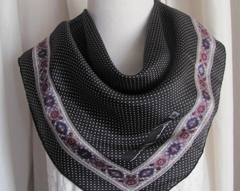 Anne Klein // Beautiful Black White Polka Dot Silk Scarf  // 20" Inch 50cm Square // Designer Signed Silk Scarves