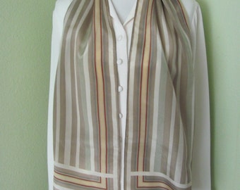 Liz Claiborne // Lovely Beige Brown Stripe Silk Scarf // 11" x 52" Long //  Over 1200 to choose from in my shop!