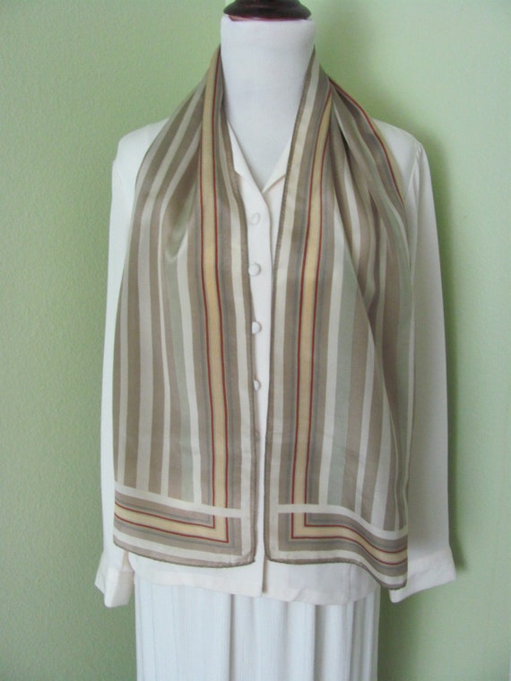 Liz Claiborne // Lovely Beige Brown Stripe Silk Scarf // 11  display picture 2