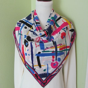 Beautiful Colorful White Soft Silk Scarf // 31" Inch 80cm Square // Best of the Best